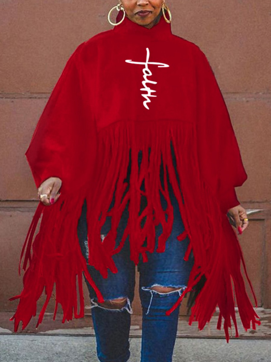 

LW Plus Size Faith Tassel Design Oversized Blouse, Red