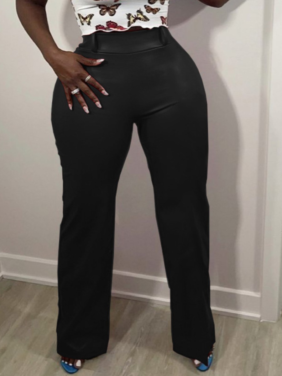 

LW Mid Waist Leather Pants, Black