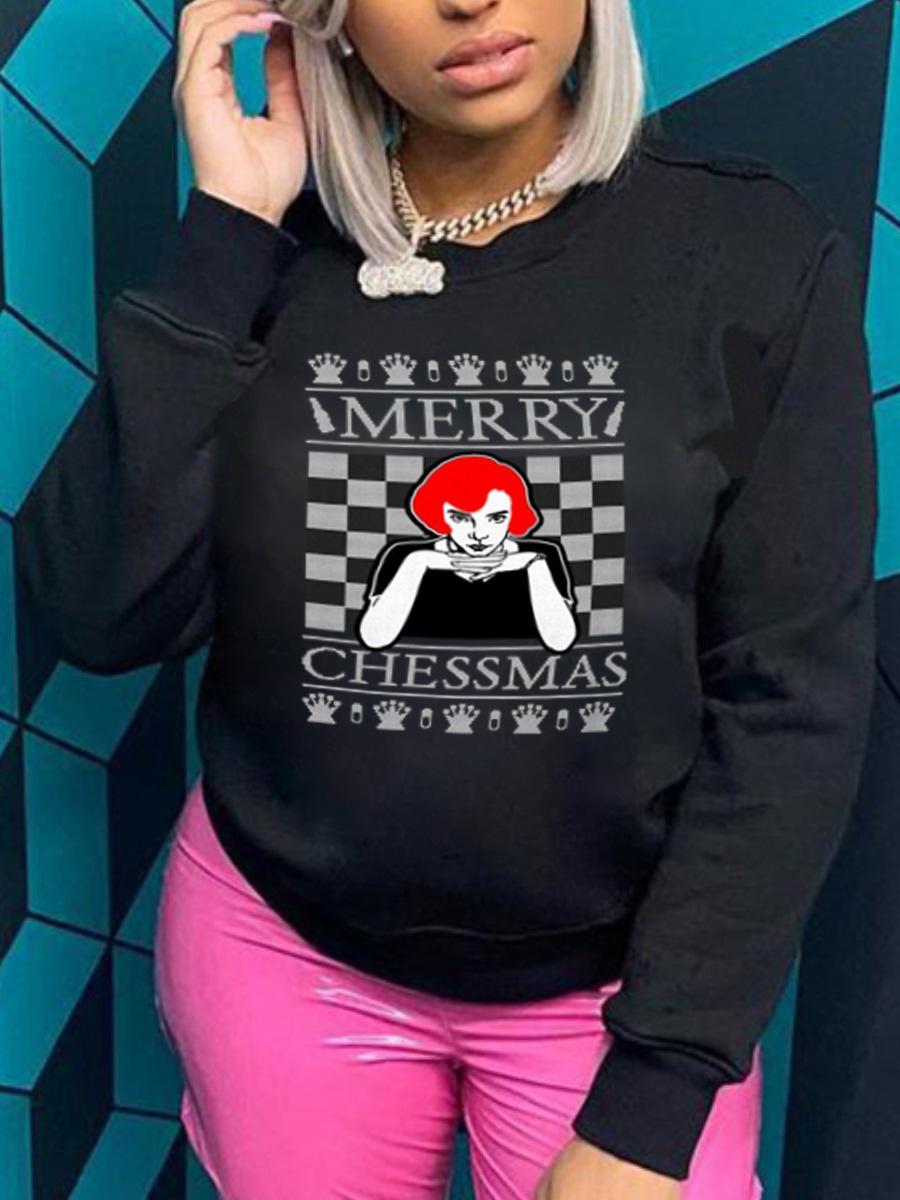 

LW Christmas Day Letter Print Hoodie, Black