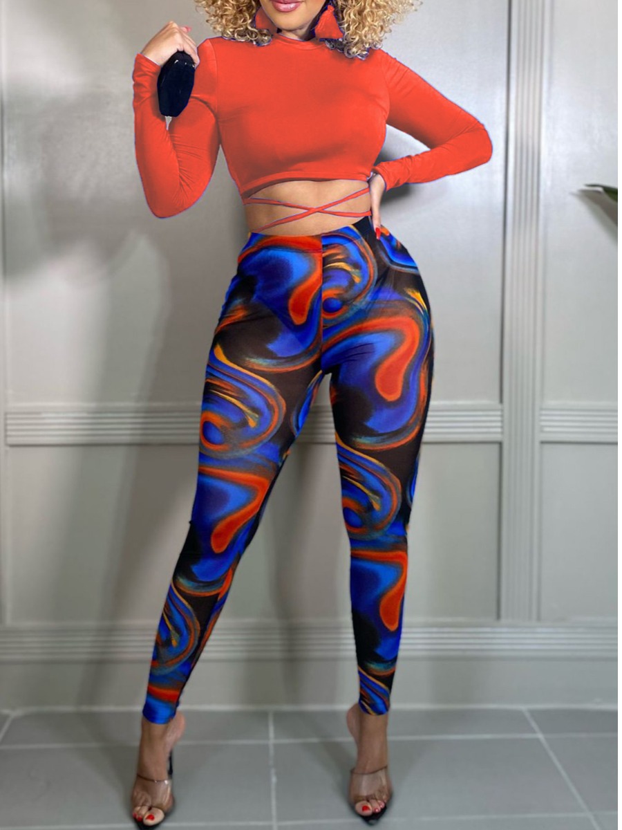 

LW SXY Crop Top Mixed Print Pants Set, Jacinth