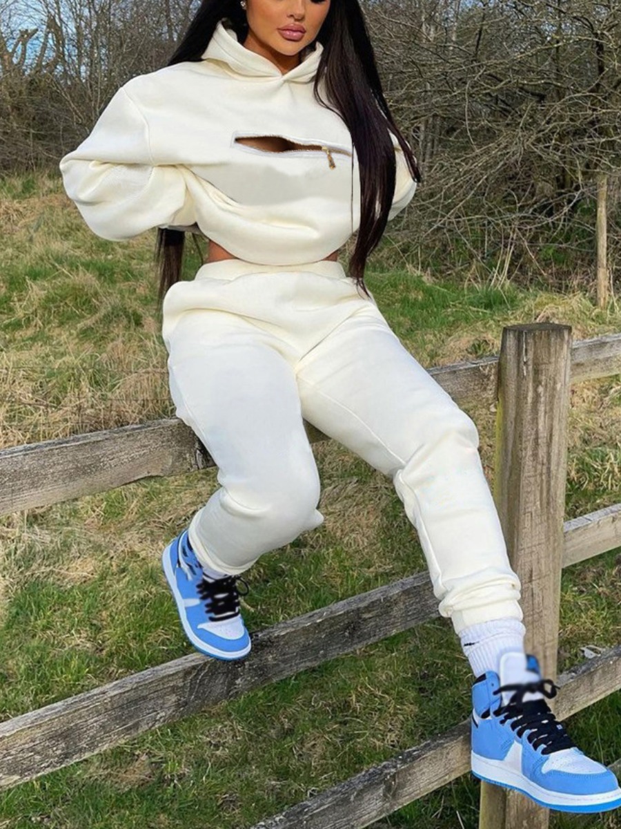 

LW Zipper Design Oversized Tracksuit Set, Beige