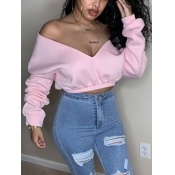 LW V Neck Basic Crop Top Sweatshirt