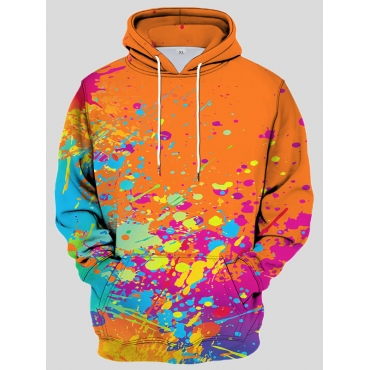 

LW Men Splash-ink Kangaroo Pocket Hoodie, Multi