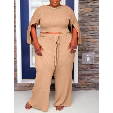 

LW Plus Size Rib-Knit Slit Sleeve Pants Set, Khaki