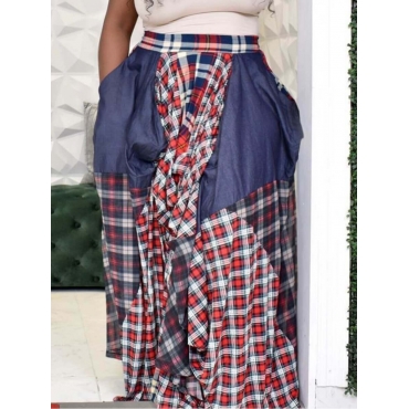 

LW Plus Size Plaid Print Patchwork Skirt, Red