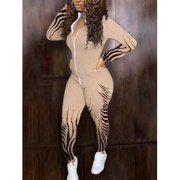 

LW Zebra Striped Kangaroo Pocket Jumpsuit, Apricot