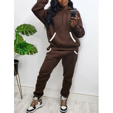 

LW Pocket Design Striped Pullover Tacksuit Set, Coffee
