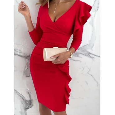 

LW SXY Flounce Design Bodycon Prom Dress, Red
