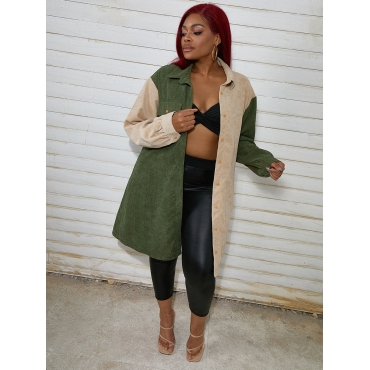 

LW Plus Size Corduroy Patchwork Coat, Army green