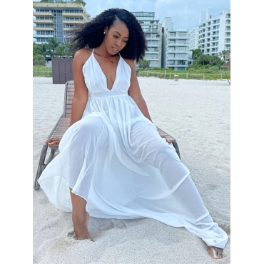 

LW Backless Mesh White Prom Dress