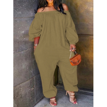 

LW Plus Size Off The Shoulder Loose Jumpsuit, Light coffee