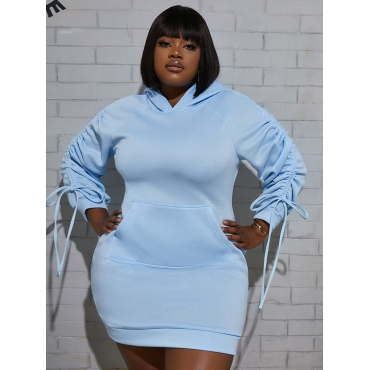 

LW Plus Size Drawstring Kangaroo Pocket Sweat Dress, Skyblue