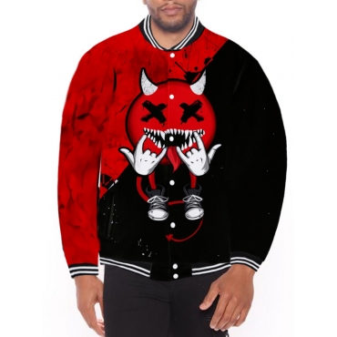 

LW COTTON Men Cartoon Print Striped Jacket, Red
