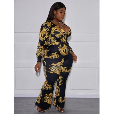 

LW Plus Size Leopard Print Flared Jumpsuit, Black