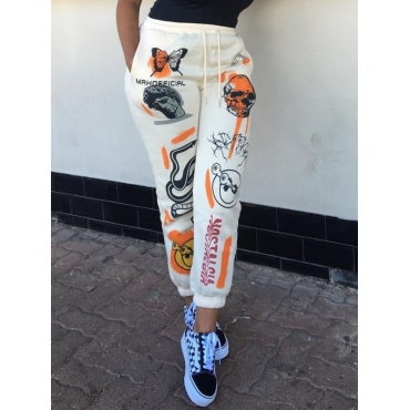 

LW Letter Skull Head Print Drawstring Sweatpants (With Velvet Inside Lining), Apricot