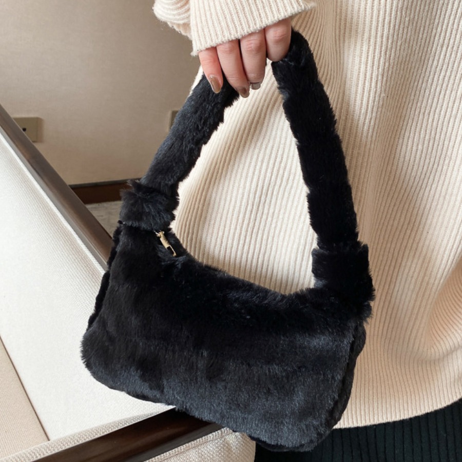 

LW Plush Shoulder Bag, Black