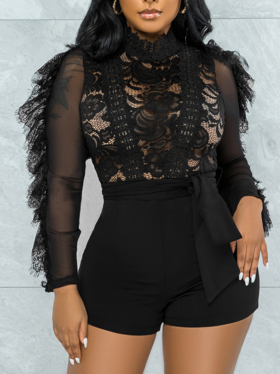 

LW Lace See-through Romper, Black