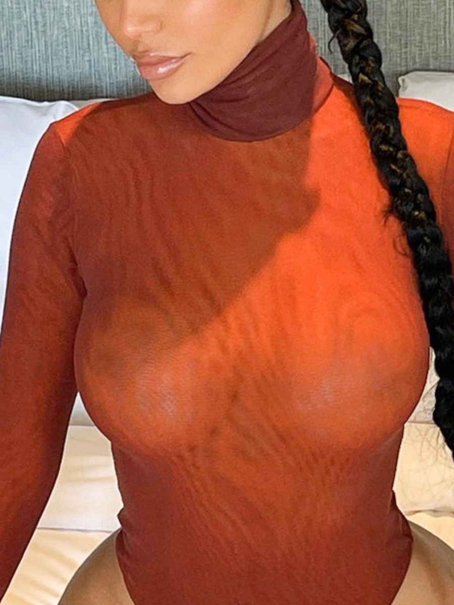 

LW SXY Turtleneck See-through Bodysuit, Croci