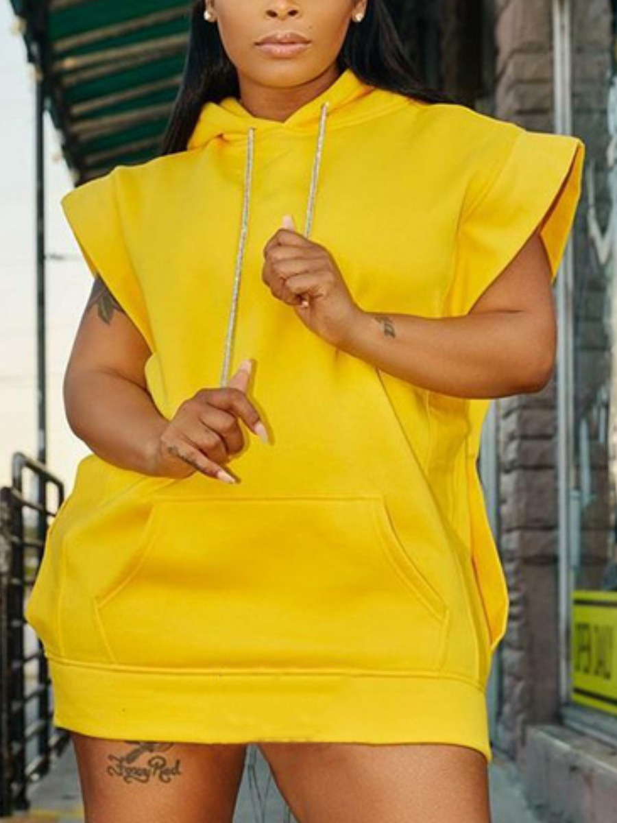 

LW Plus Size Kangaroo Pocket Loose Dress, Yellow