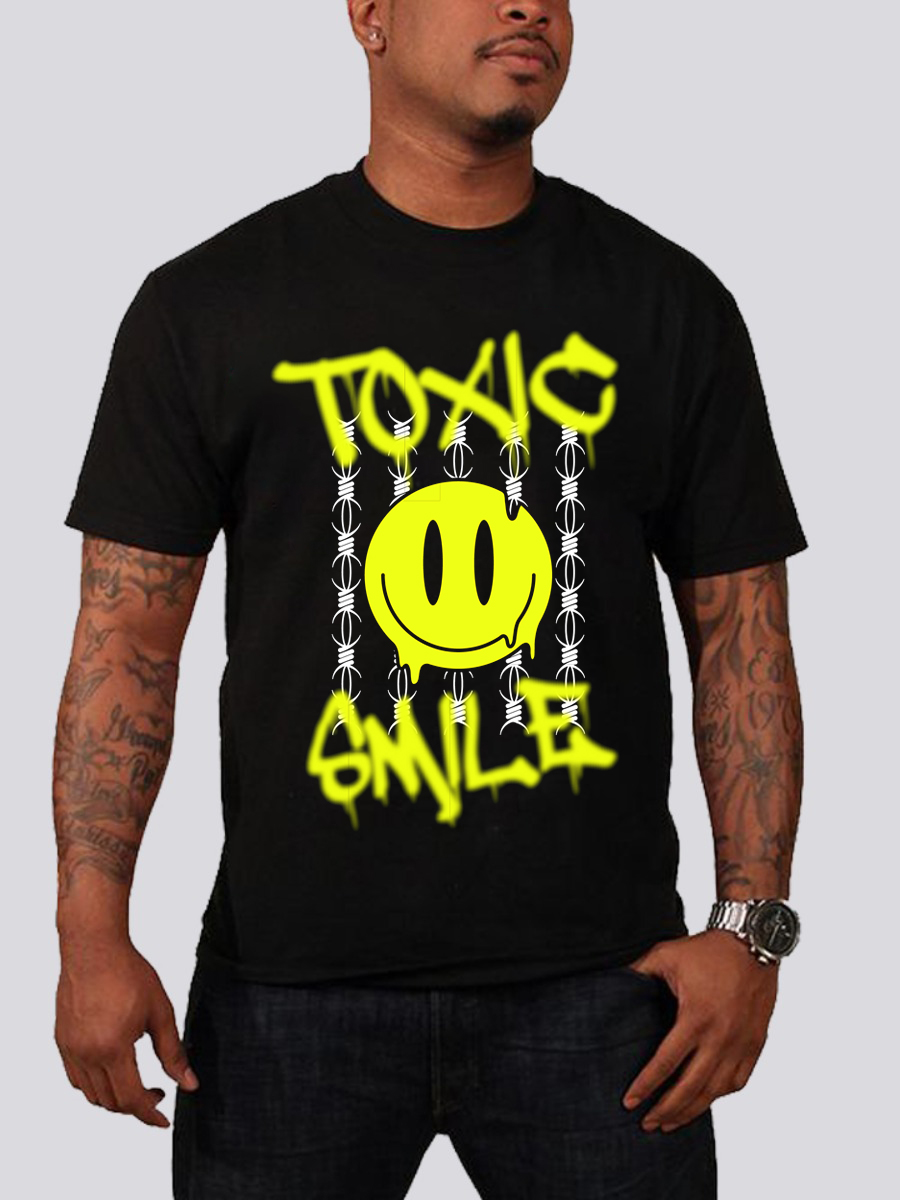 

LW Men Cartoon Letter Print T-shirt, Black