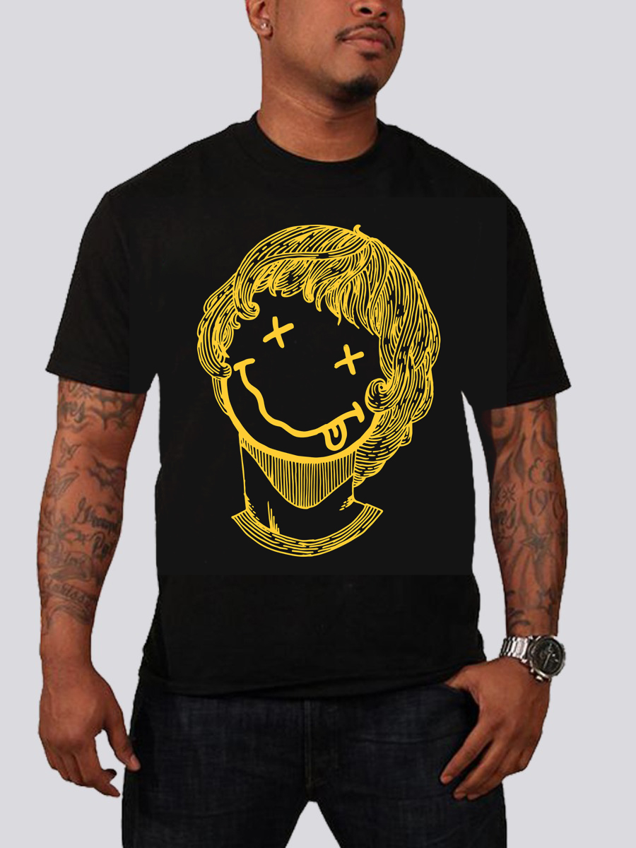 

LW Men Round Neck Cartoon Print T-shirt, Black