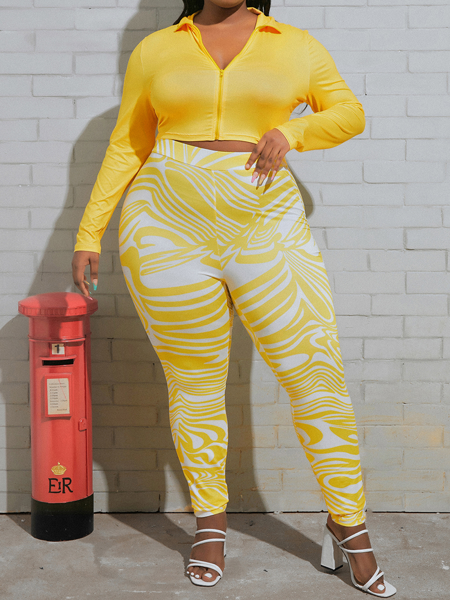 

LW Plus Size Striped Skinny Pants Set, Yellow