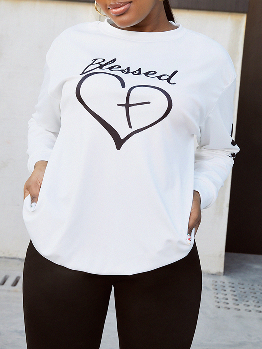 

LW Heart Letter Print Sweatshirt, White
