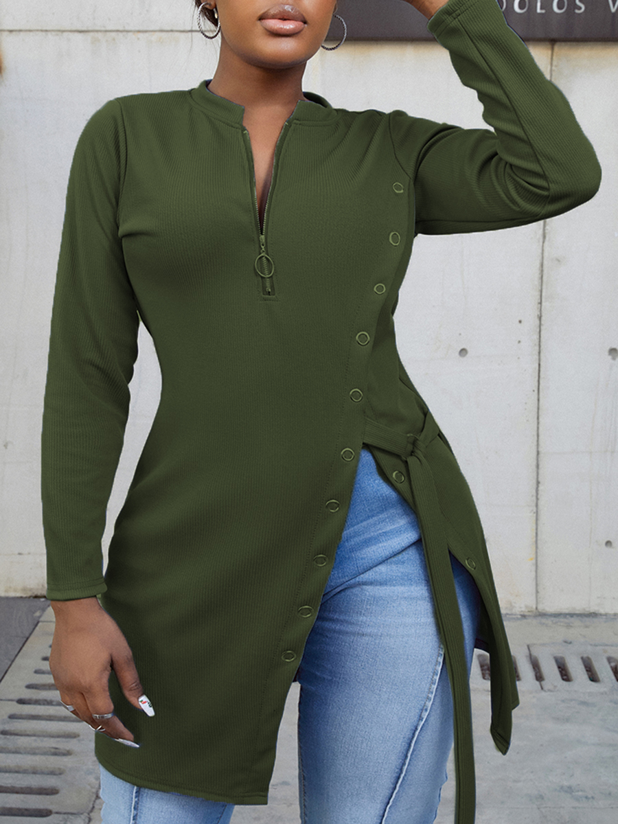 

LW Rib-Knit Split T-shirt, Army green