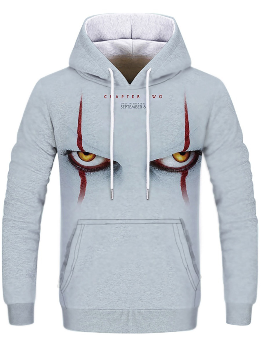 

LW COTTON Men Eye Letter Print Hoodie, Grey