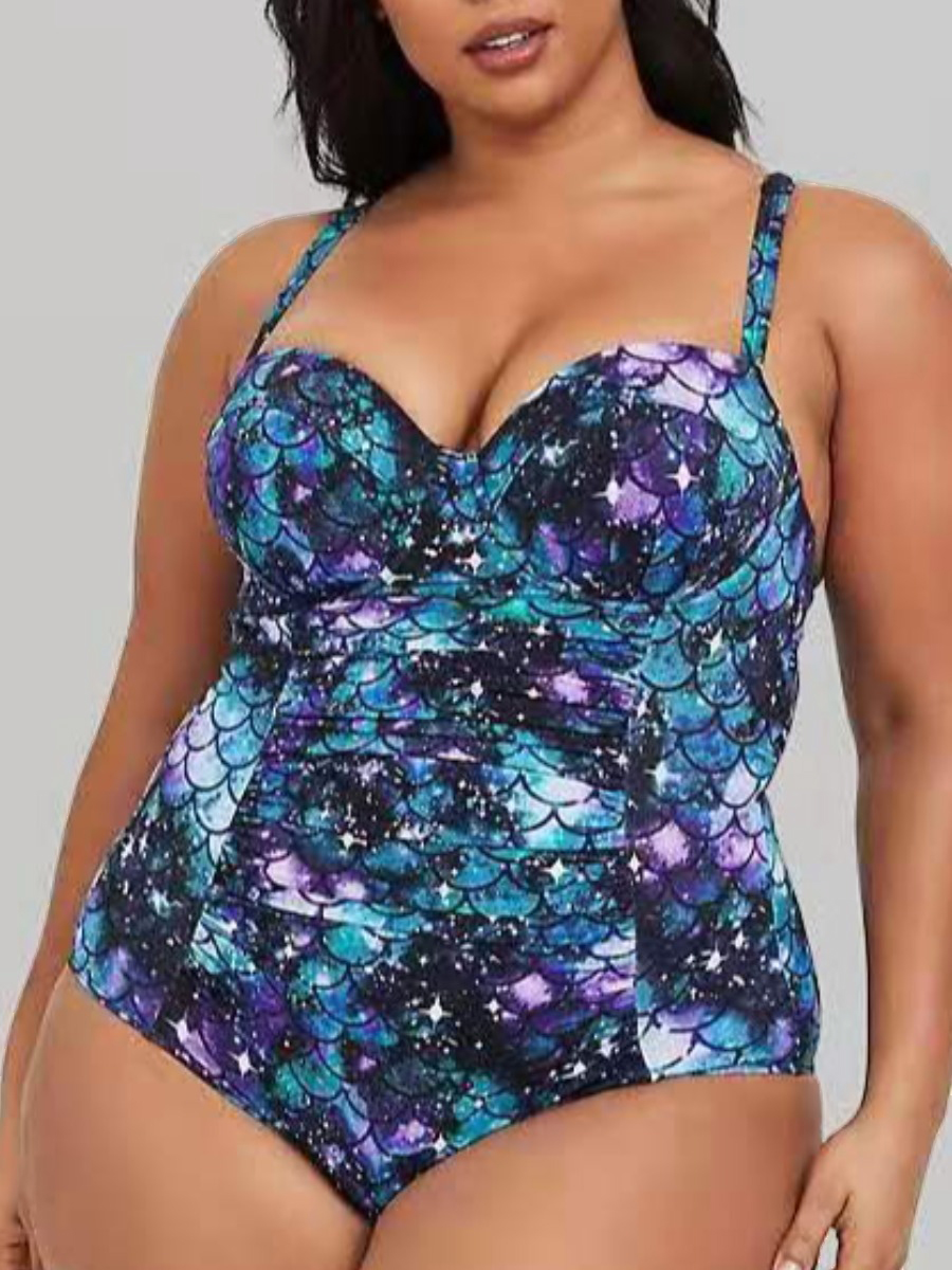 LW Plus Size Cross Strap Tie-dye One-piece Swimsuit