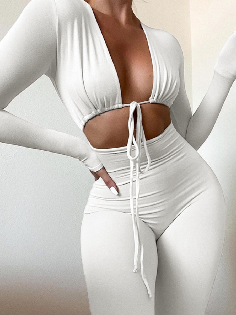 

LW Bandage Hollow-out Design Jumpsuit, White