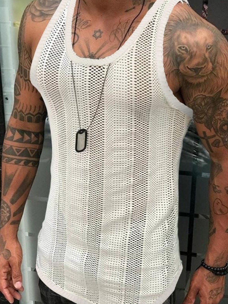 

LW Men Round Neck Mesh Vest, White