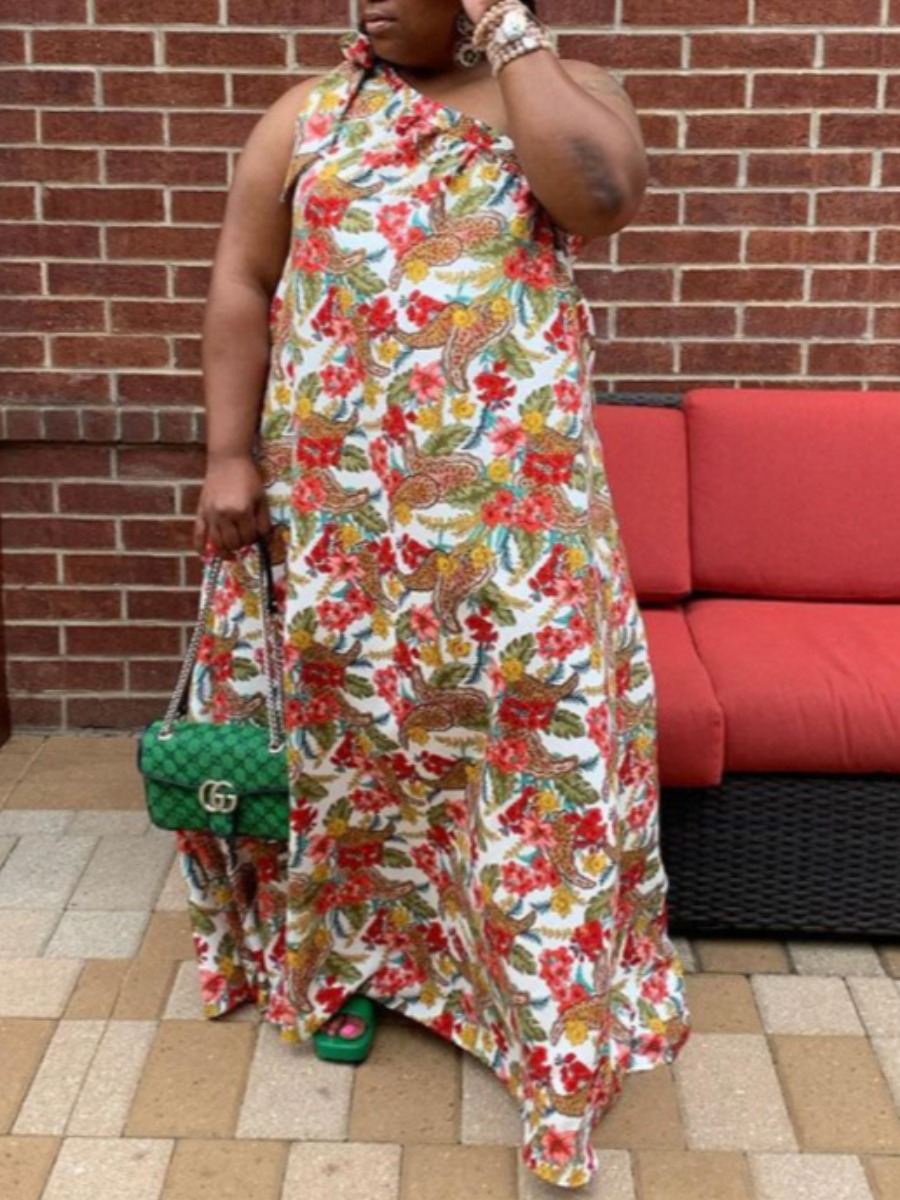 

LW Plus Size One Shoulder Floral Print Dress, Multi