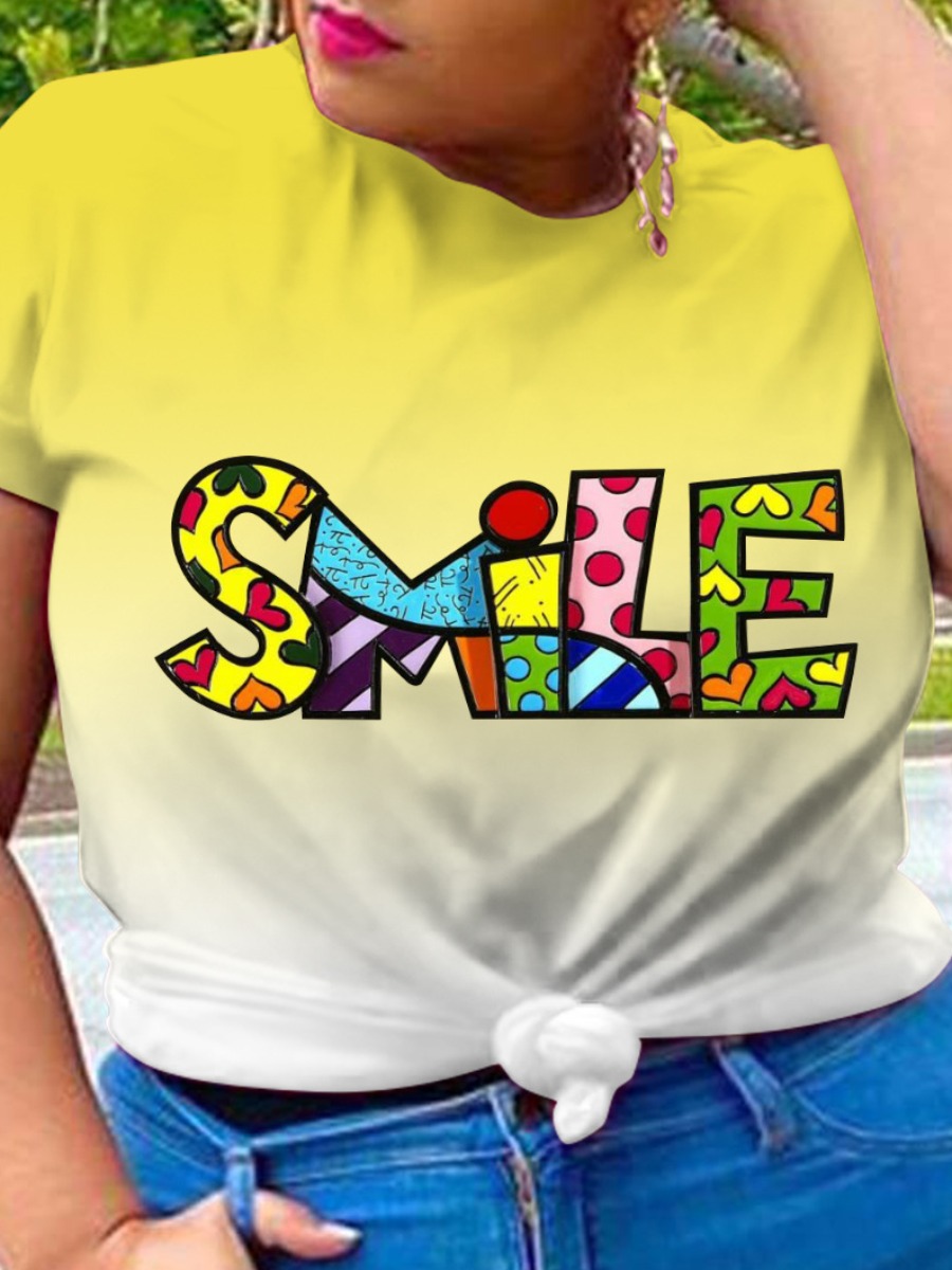 

LW Plus Size Gradient Letter Print T-shirt, Yellow