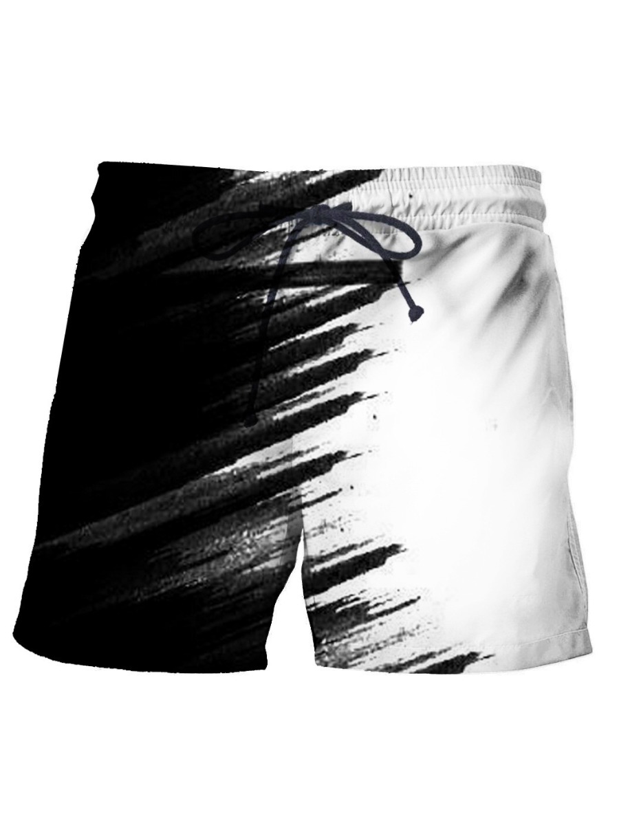 

LW BASICS Men Tie-dye Drawstring Shorts, Black and white