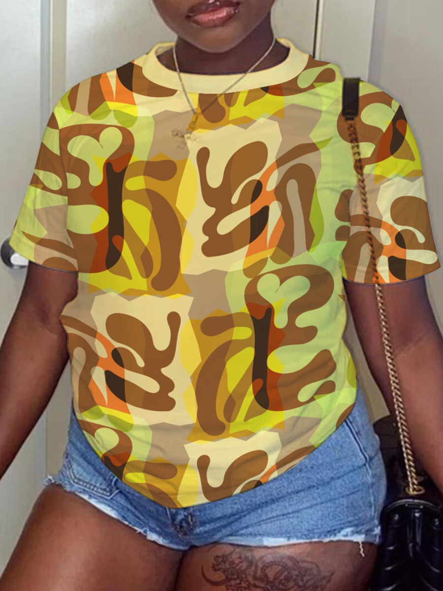 

LW Round Neck Mixed Print T-shirt, Multi