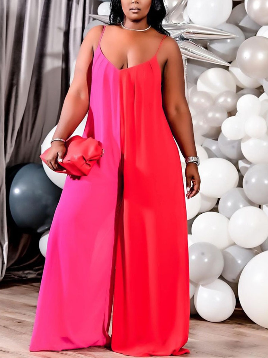 

LW Plus Size Wide Leg Cami Jumpsuit, Red