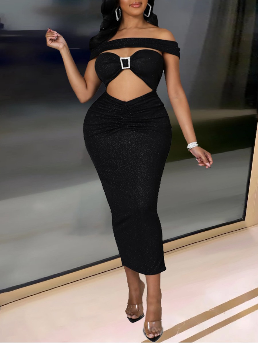 

LW SXY Off The Shoulder Cut Out Bodycon Dress, Black
