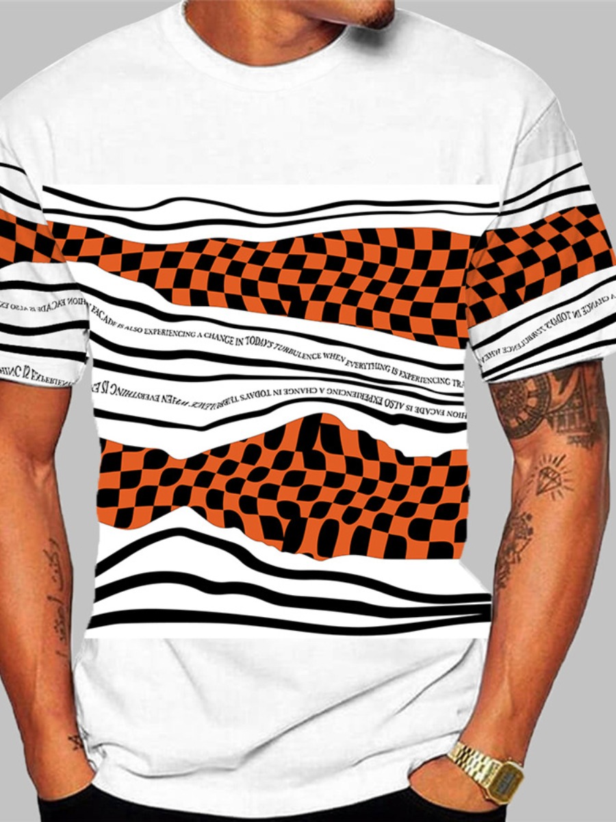 

LW Men Plaid Letter Print T-shirt, White