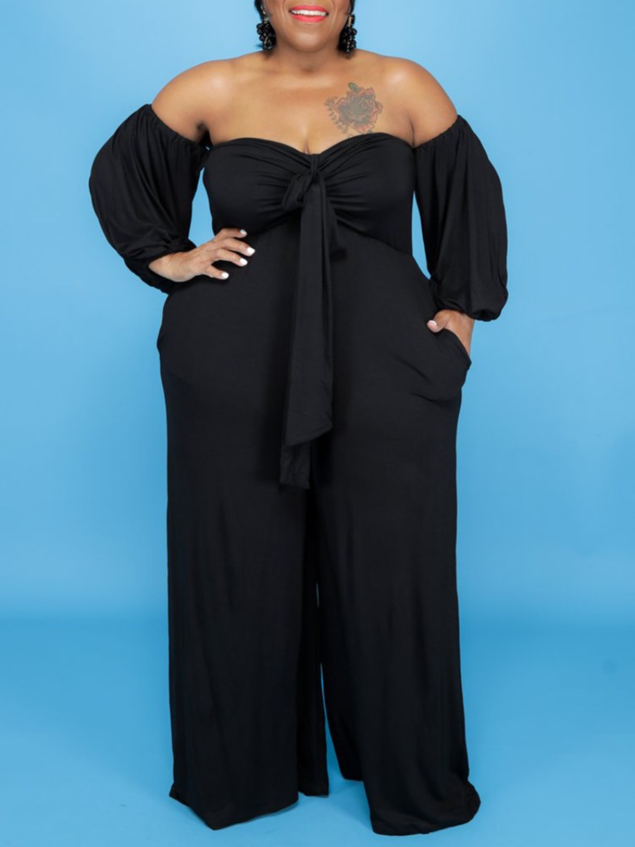 

LW Plus Size Off The Shoulder Bandage Design Jumpsuit, Black