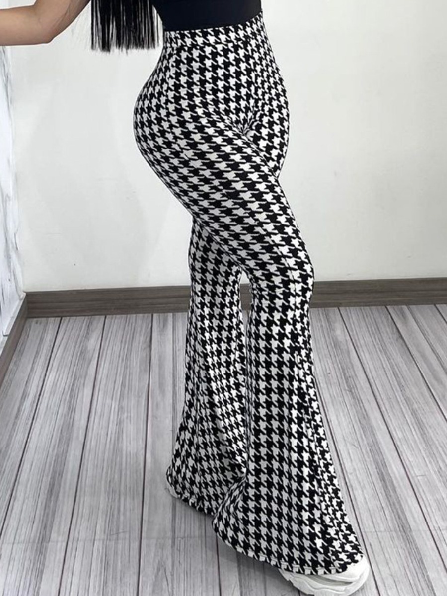 

LW Houndstooth Flared Pants, Black and white