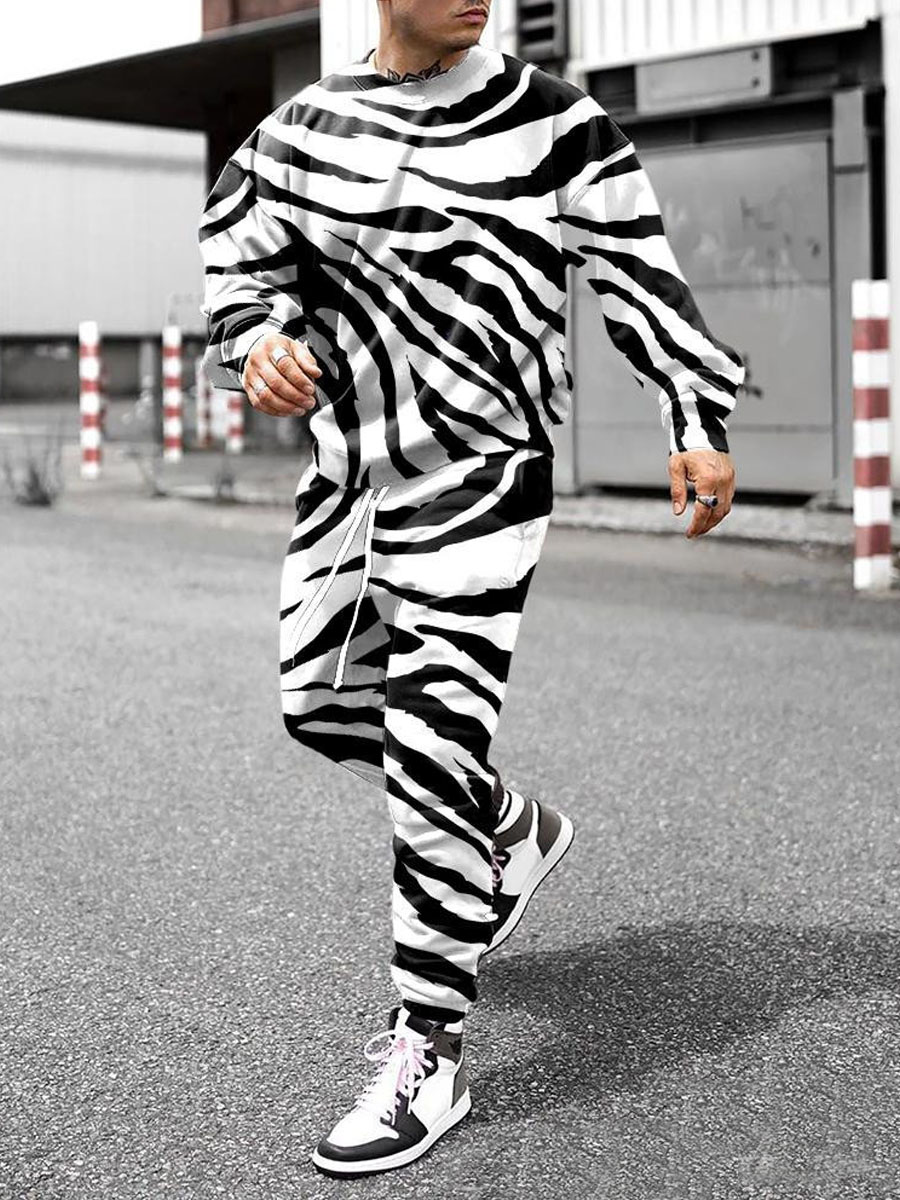 

LW COTTON Men Zebra Striped Drawstring Tracksuit Set, Zebra stripe