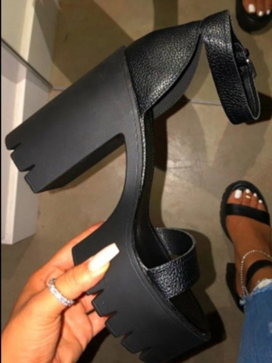 

LW High Sole Strap Heels, Black