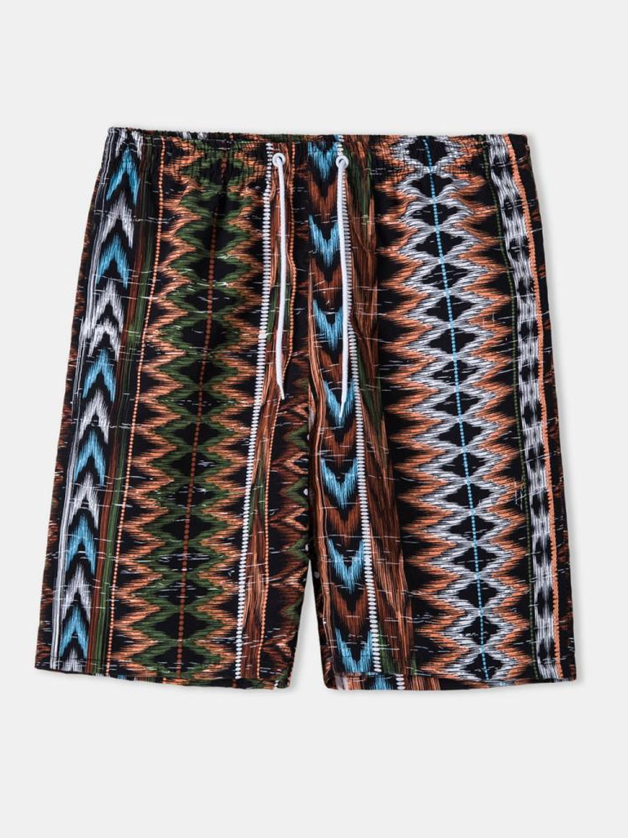 

LW COTTON Men Geometric Print Drawstring Shorts, Brown