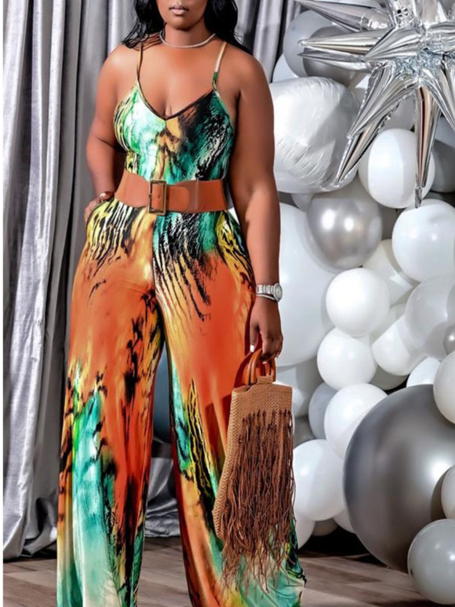 

LW COTTON Plus Size Animal Print Cami Jumpsuit (Without Belt), Yellow