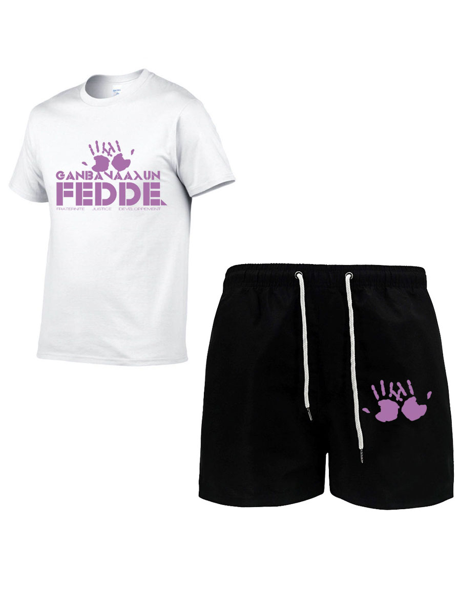 

LW Men Letter Print Drawstring Shorts Set, White
