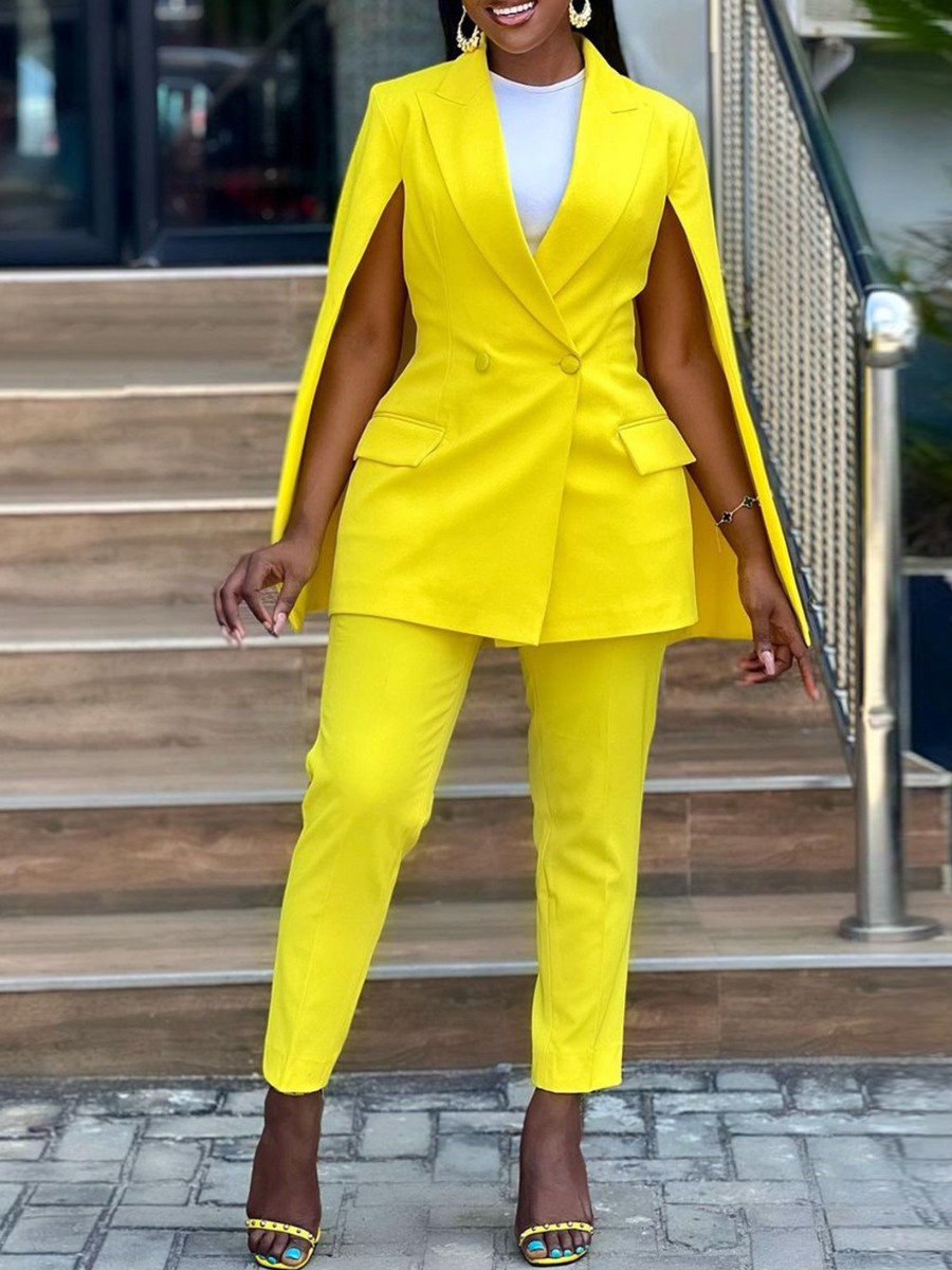 

LW Double Breasted Split Blazer Pants Set, Yellow