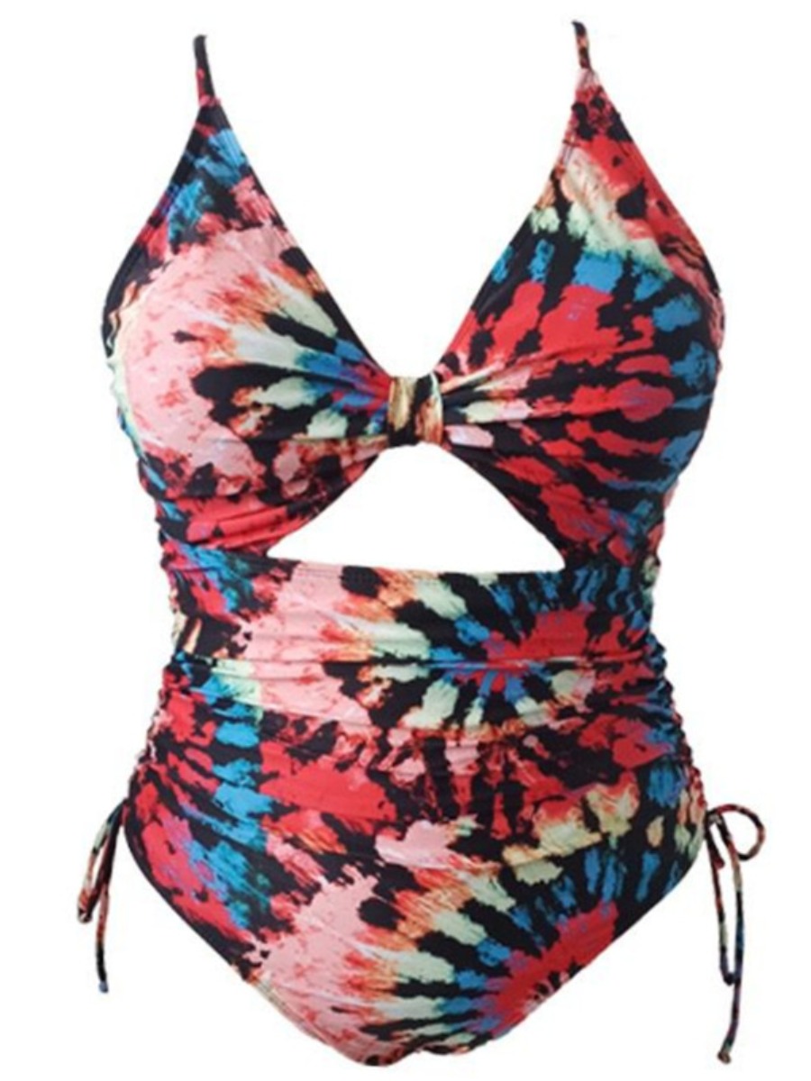 LW Plus Size Tie-dye Drawstring One-piece Swimsuit