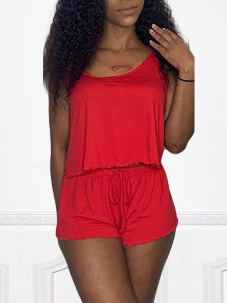 

LW BASICS Cami Drawstring Shorts Set, Red