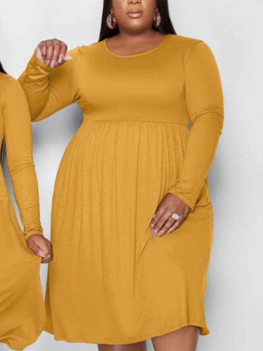 LW Plus Size Ruffle Design A Line Dress, Yellow